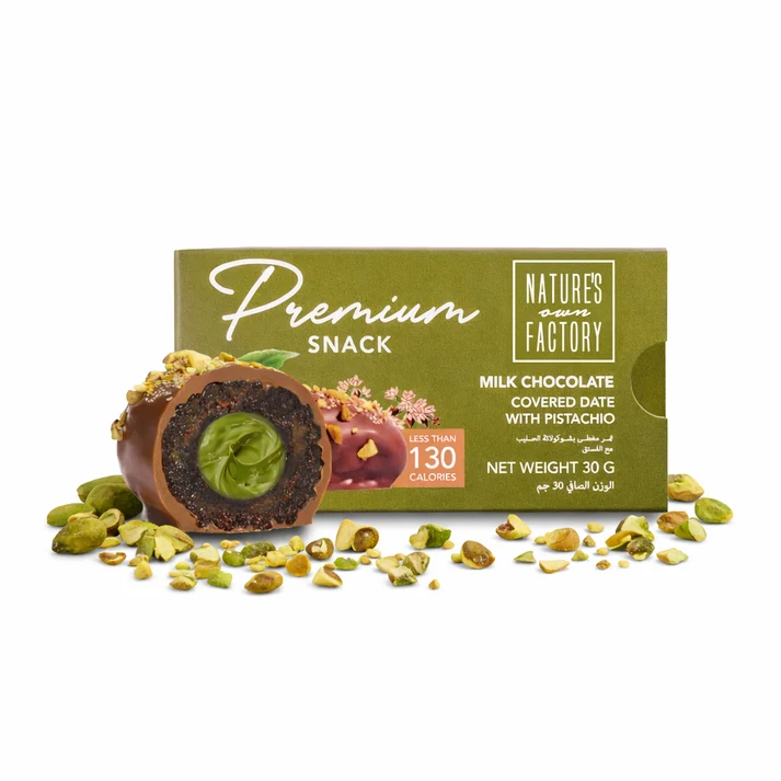 MILK CHOCOLATE COVERED DATE WITH PISTACHIO